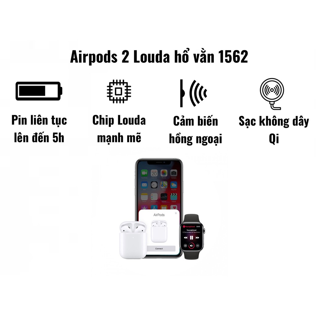 [HỔ VẰN 1562M] Airpods 2 Bản Xịn Nhất, Louda 1562M Pin Siêu Trâu, Âm Thanh Cực Hay, Tai Nghe Airpods 2 | BigBuy360 - bigbuy360.vn