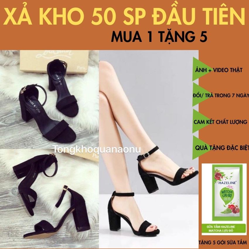 Dép Nữ Cao Gót 💓 Dép Cao đế vuông 5p💓 TongKhoQuanAoNu Dép Sandal Màu Đen Sẵn Sl