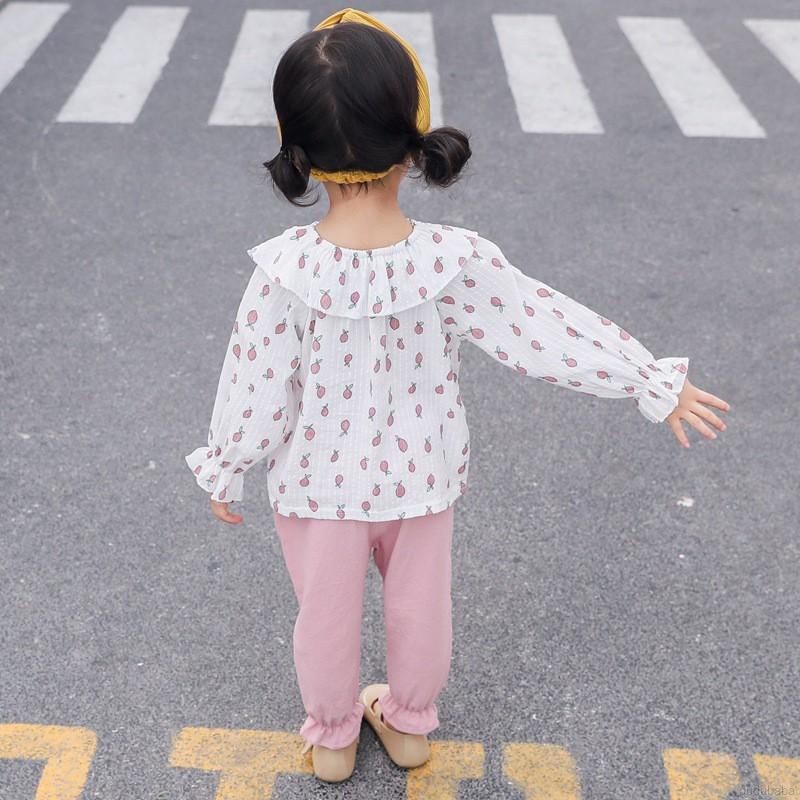 Set áo hoa dài tay kèm quần dài thời trang xuân thu cho bé gái 1-5 tuổi