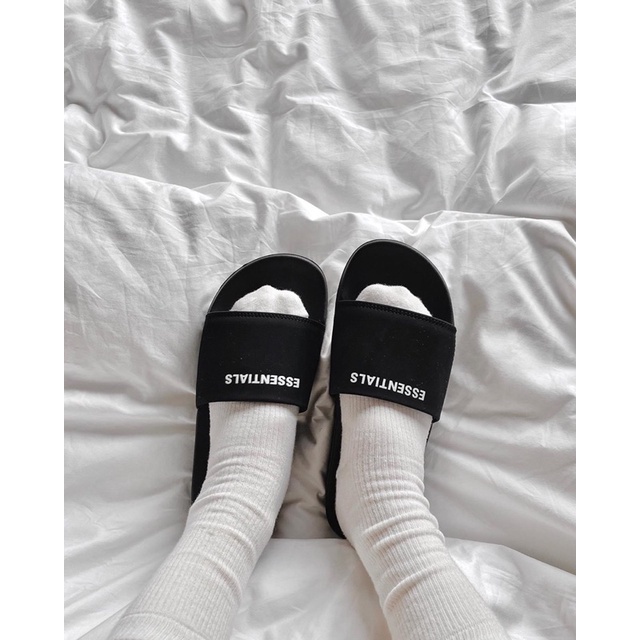 Dép quai ngang slipper ESSENTIALS FOG Basic chữ đen Unisex phong cách ulzzang - Gin Store
