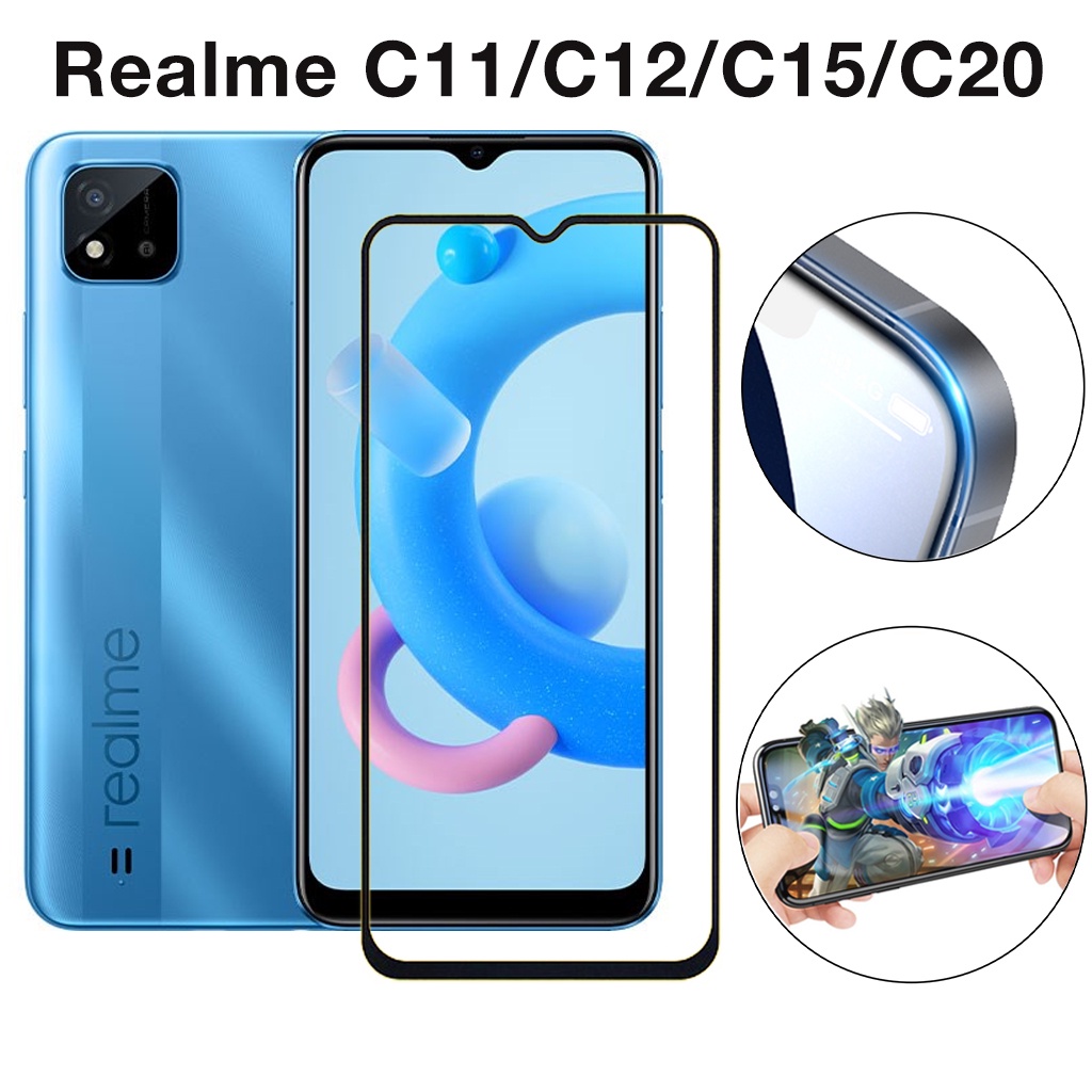 Kính Cường Lực Realme C11 C12 C15 C20 C21 C25 full màn cao cấp chống trầy xước màn tặng kèm khăn lau màn hình Kính [9D]