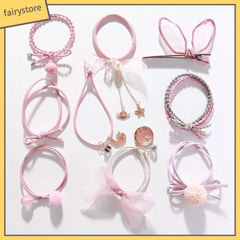 Set 9 Dây Cột Tóc Nhiều Kiểu Xinh Xắn Dễ Thương Cho Nữ