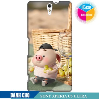 Ốp lưng nhựa cứng nhám dành cho Sony Xperia C5 Ultra in hình Heo Con Tham Ăn