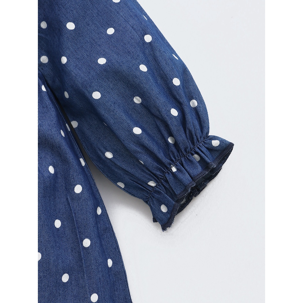 Đầm Mikrdoo thời trang tay dài phối bèo họa tiết chấm bi in đáng yêu dành cho bé gái sơ sinh