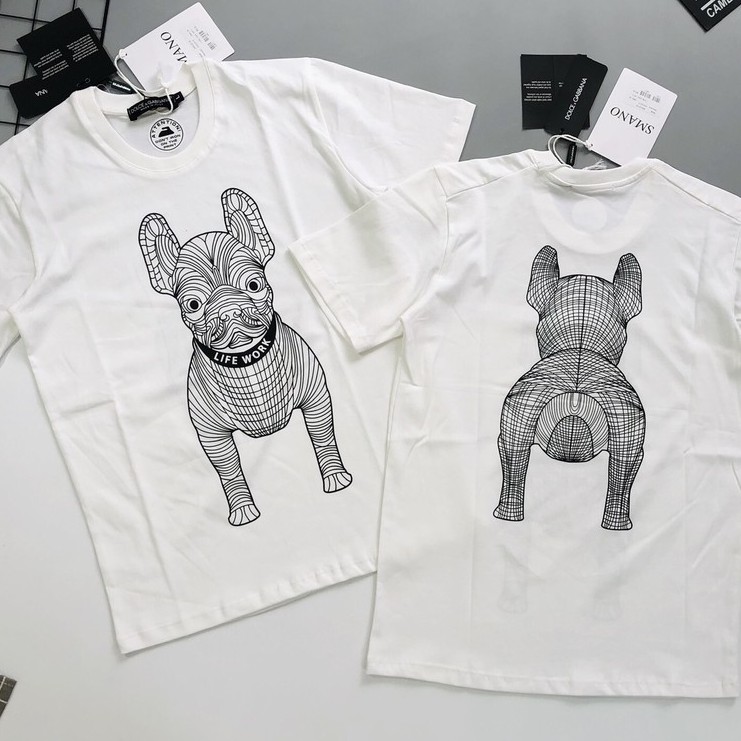 Áo Phông Dolce in hình chó pug - Áo Đôi Nam Nữ - Áo T-shirt Cổ Tròn