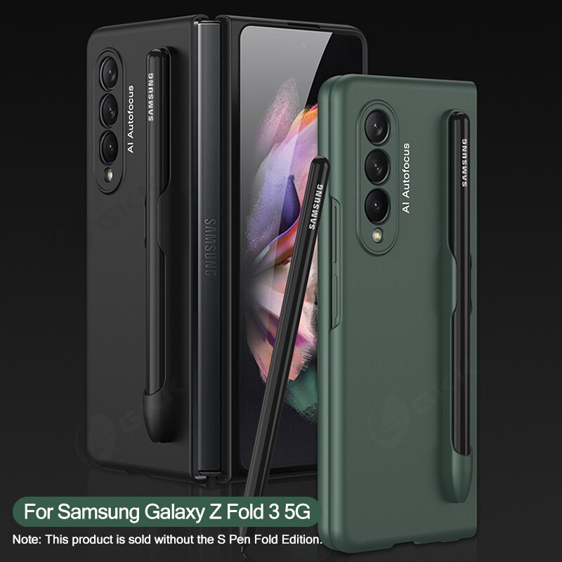 Ốp điện thoại nhựa cứng siêu mỏng chống va đập có ngăn đựng bút cho Samsung Galaxy Z Fold 3 5G Z Fold3