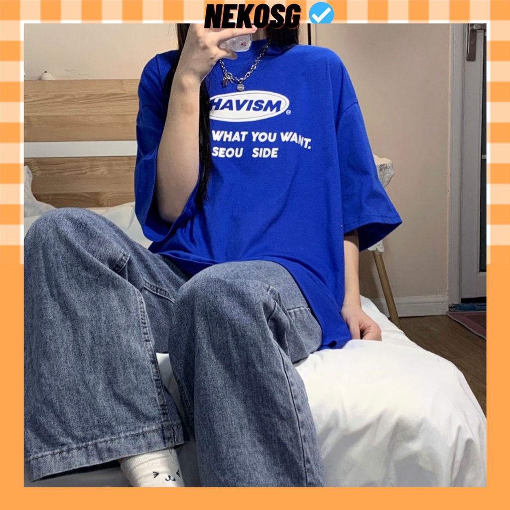 Áo thun tay lỡ form rộng HAVISM NEKOSG, áo phông form rộng Unisex ATL263 | BigBuy360 - bigbuy360.vn