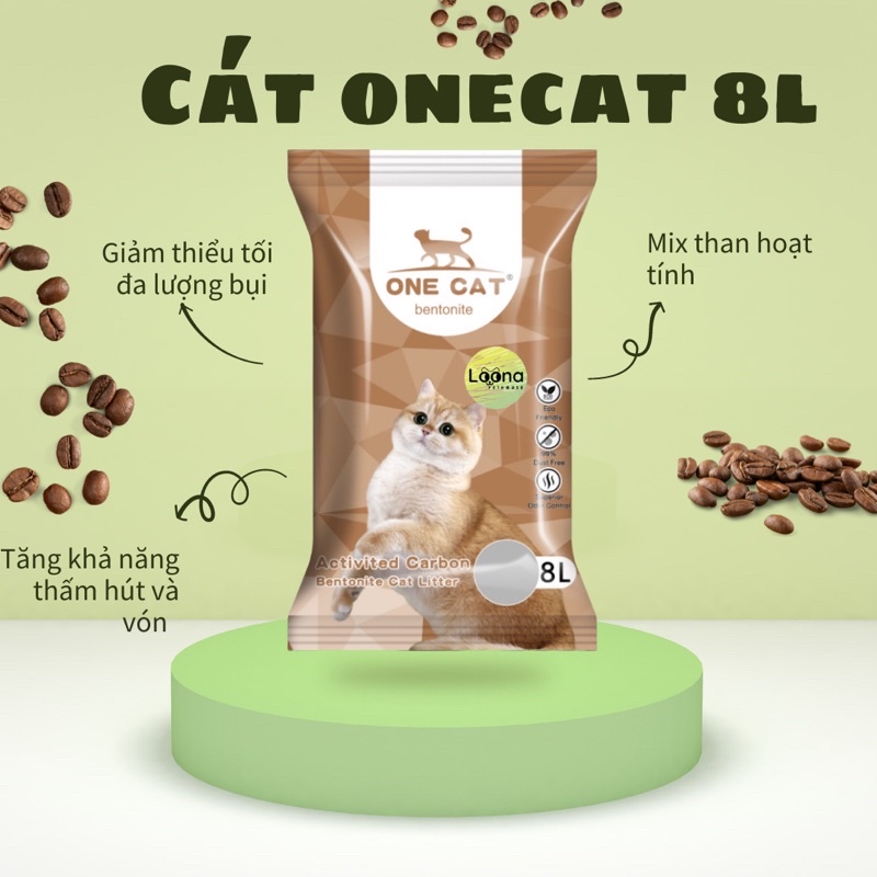 Cát đất sét than hoạt tính ít bụi One Cat cho mèo 8L-4kg