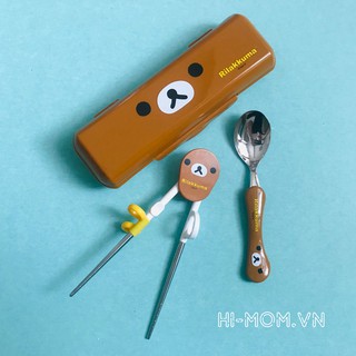Bộ hộp, muỗng, đũa hình gấu con cho trẻ từ 3 tuổi RILAKKUMA Spoon + Chopsticks + Case Set, Hàn Quốc