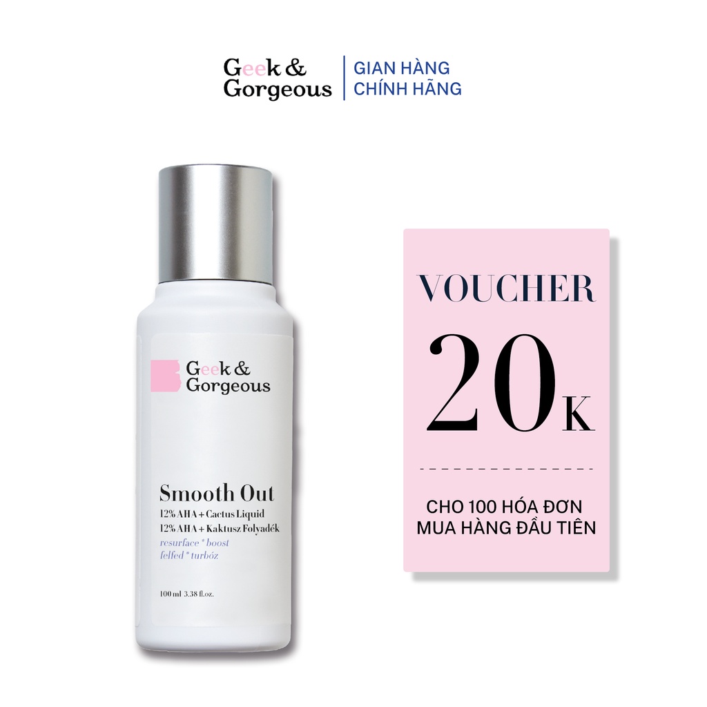 Dung Dịch Tẩy Da Chết, Ngăn Ngừa Lão Hóa Geek&amp;Gorgeous Smooth Out 12% AHA 100ML