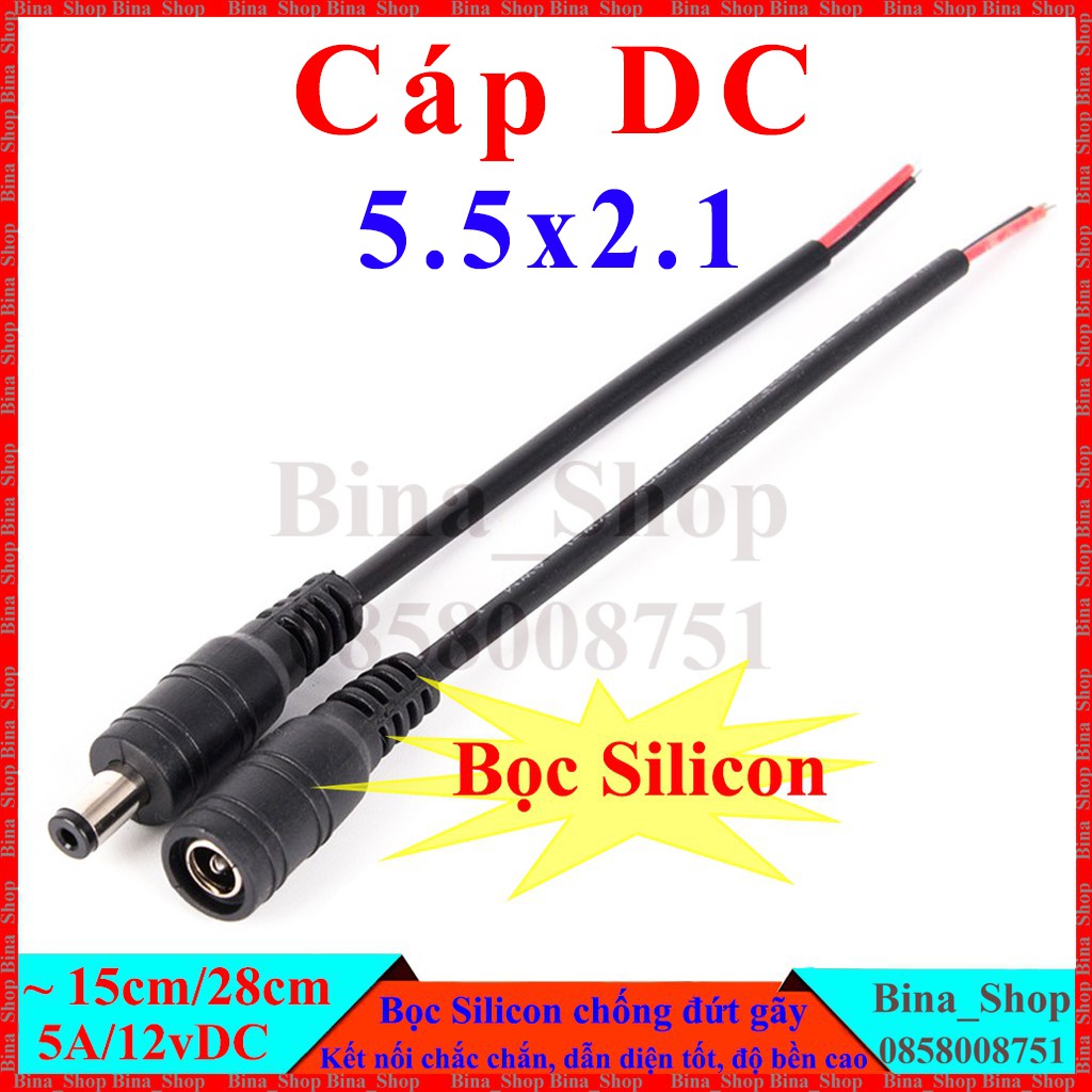 Cáp sạc DC 5.5x2.1 dài 15cm, Cáp cấp nguồn DC tiện dụng