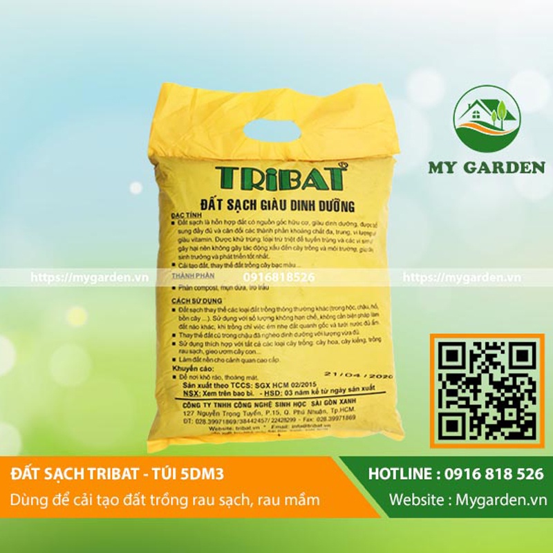 Đất Tribat, túi 5dm3, trồng cây cảnh, rau sạch, rau mầm hiệu quả