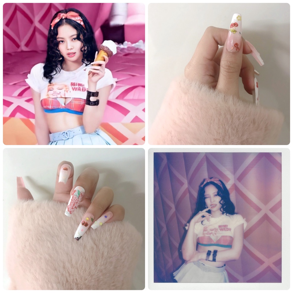 (Ảnh thật)Set Nailbox Jennie BlackPink Ice Cream MV Móng giả úp Nail kpop