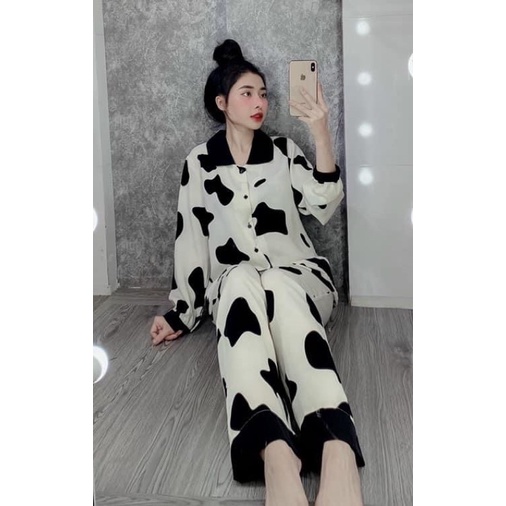 Bộ Ngủ Pyjama Lụa Mango Cổ Sen Tay Dài Cao Cấp