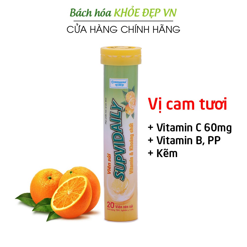 Viên sủi cam SUPVIDAILY tăng cường sức đề kháng - Hộp 20 viên [Viên sủi SUPVIDAILY]