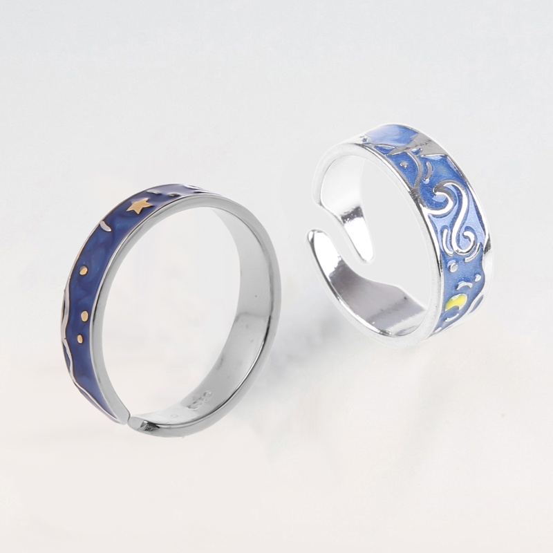 Nhẫn Hở Họa Tiết Bầu Trời Đầy Sao Tinh Xảo Lãng Mạn Có Thể Điều Chỉnh Cho Cặp Đôi