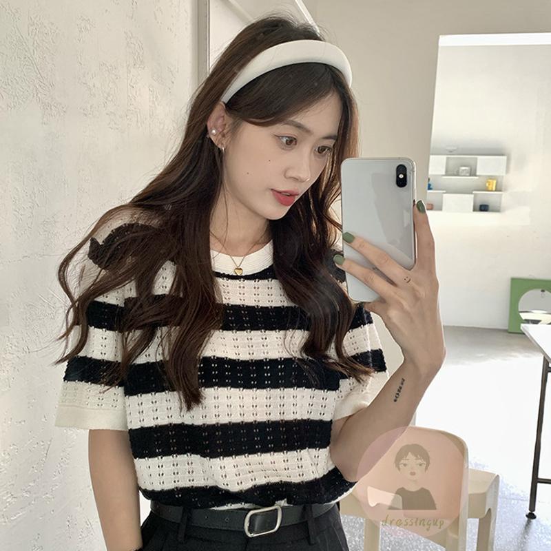 Áo Thun Tay Ngắn Họa Tiết Sọc Thời Trang Sành Điệu Cho Nữ