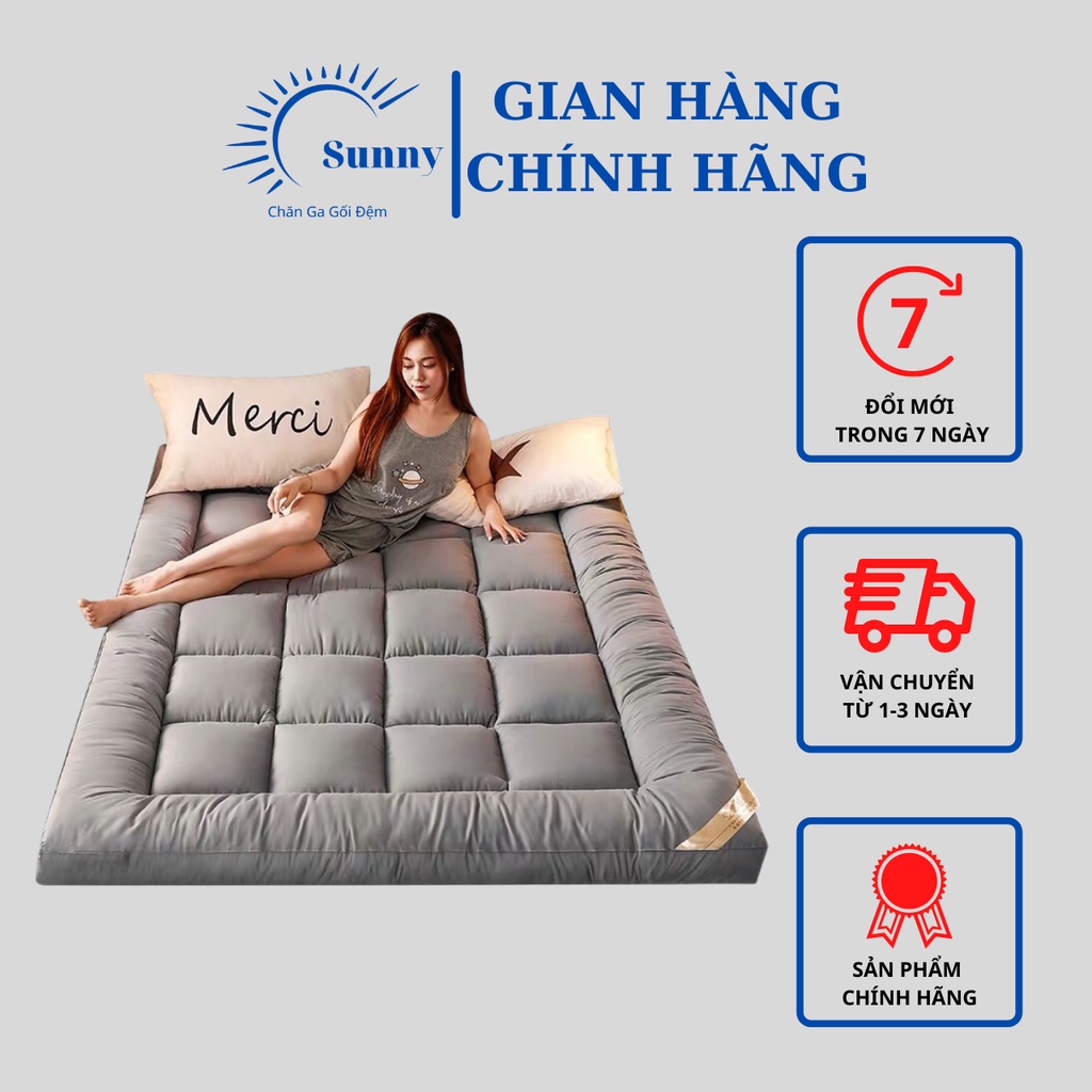 Topper nệm giá rẻ - tấm bảo vệ nệm, tấm làm mềm nệm cao cấp có thể gấp gọn dày 7cm kích thước 1m2, 1m6, 1m8, 2m2