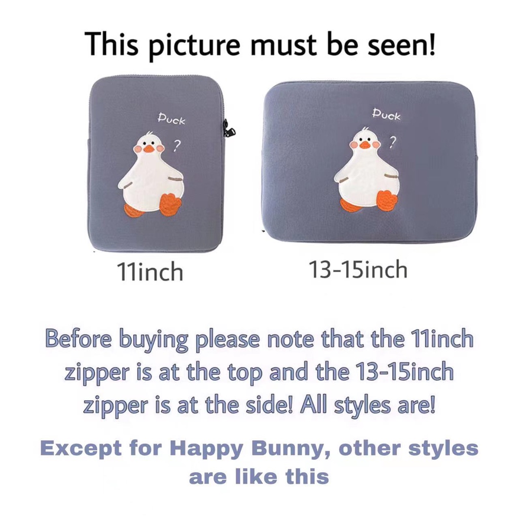 Túi thêu họa tiết hoạt hình phong cách Hàn Quốc đựng máy tính xách tay máy tính bảng 9.7/10/11/13/15 inch