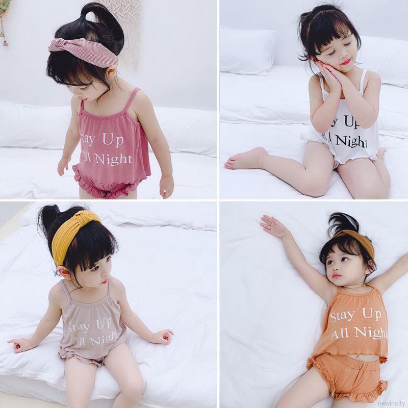 Set áo hai dây in chữ thời trang + quần đùi thời trang mùa hè dành cho bé gái