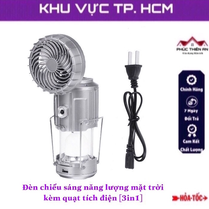 [3 công dụng] Đèn chiếu sáng năng lượng mặt trời kèm quạt tích điện - siêu tiện ích