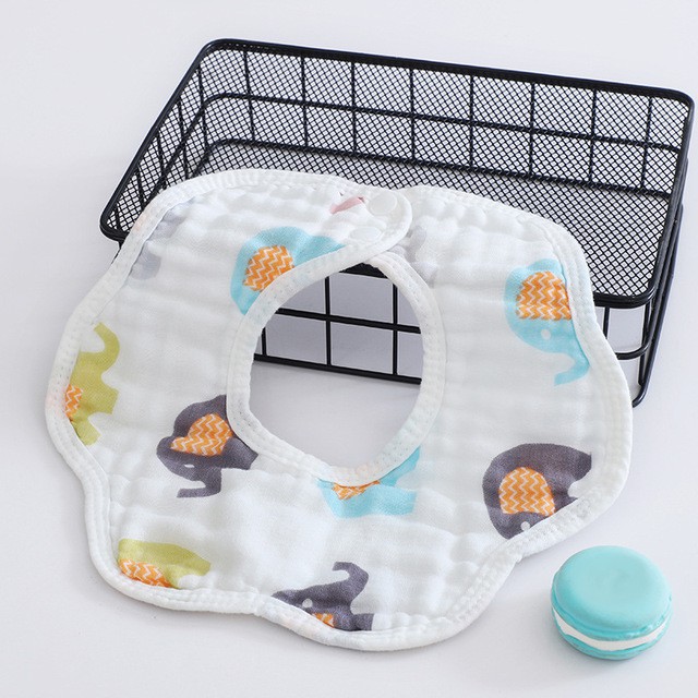 Yếm xô tròn 6 lớp siêu thấm cho bé hình cánh hoa, nhiều họa tiết đáng yêu, cúc bấm điều chỉnh tiện dụng