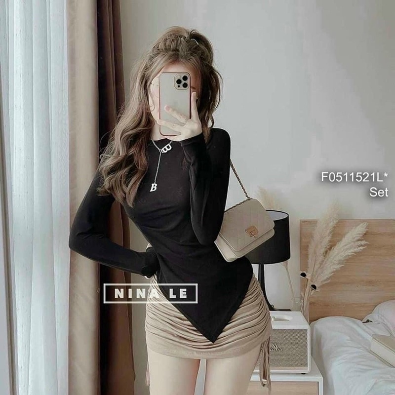 Áo thun bozip dài tay nhúm eo  phần eo nhúm che khuyết điểm cực tốt, tà chéo cực xinh