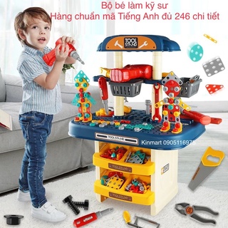 [HÀNG LOẠI 1 HỘP TIẾNG ANH MÃ 1900] Đồ chơi bé làm kỹ sư cỡ lớn 246 chi tiết ốc vít lắp ráp, khoan tay chạy bằng pin