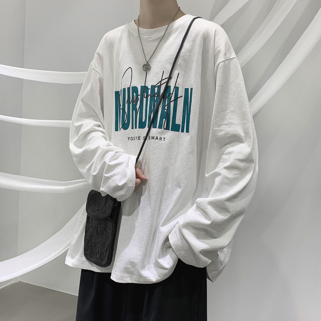 Áo Thun Dài Tay In Chữ Phong Cách Hàn Quốc Năng Động Dành Cho Nam / Size M-5Xl