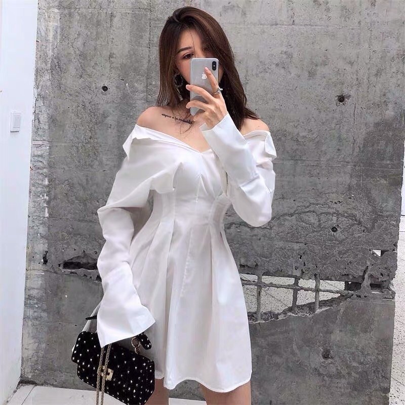 Váy sơ mi chiết eo dáng xoè mặc được hai kiểu