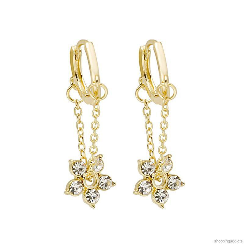 Women's new fashion Korean chain flower rhinestone all-match small and simple ear buckle