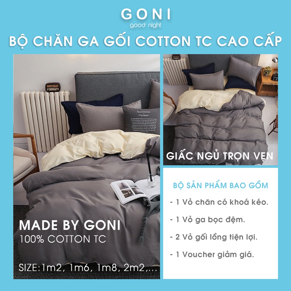 Bộ chăn ga gối cotton tici GONI drap giường phối màu đủ size drap ga giường | BigBuy360 - bigbuy360.vn