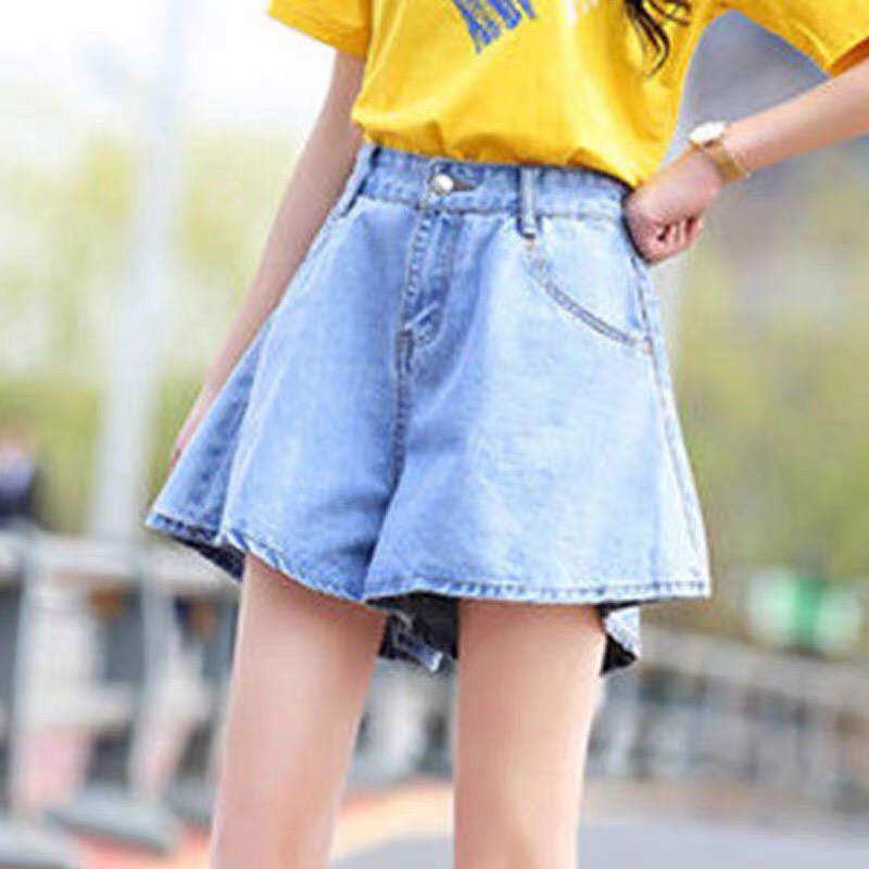 Quần shorts cạp cao ống xòe, quần shorts jeans kiểu dáng dễ thương_c31