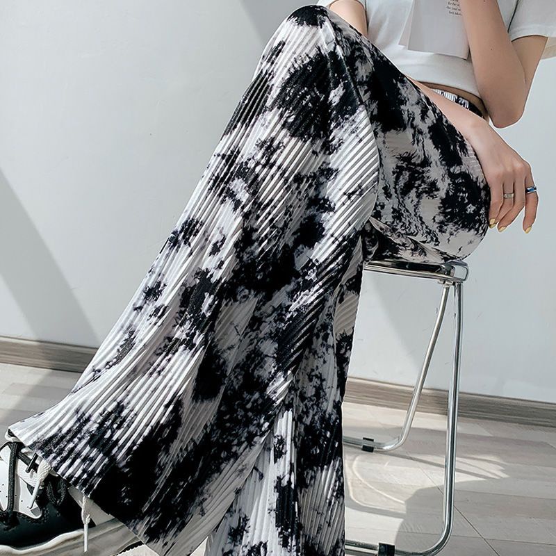 Quần Dài Lưng Cao Ống Rộng Họa Tiết Màu Nhuộm Thời Trang Mùa Hè Cho Nữ