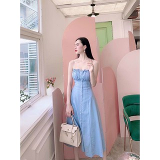 ( Hàng có sẵn) Ảnh thật ĐẦM MAXI 2 DÂY ĐÍNH CHÂU 🔥