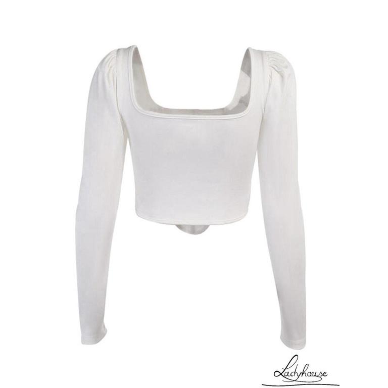 Áo Tay Dài Phồng Màu Trơn Dáng Ôm Thời Trang Cho Nữ