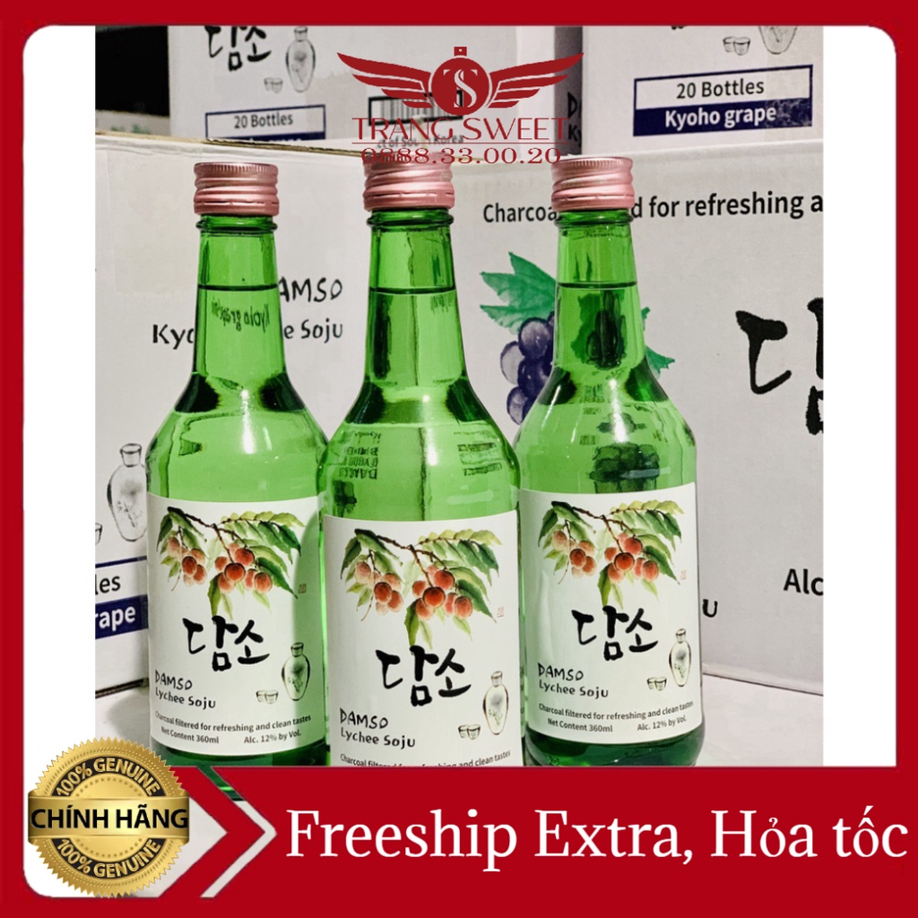 Soju Sochu Hàn Quốc DAMSO 360ml đủ 10 vị Táo Thơm Việt Quất Vải Nho Dâu Quýt Truyền Thống