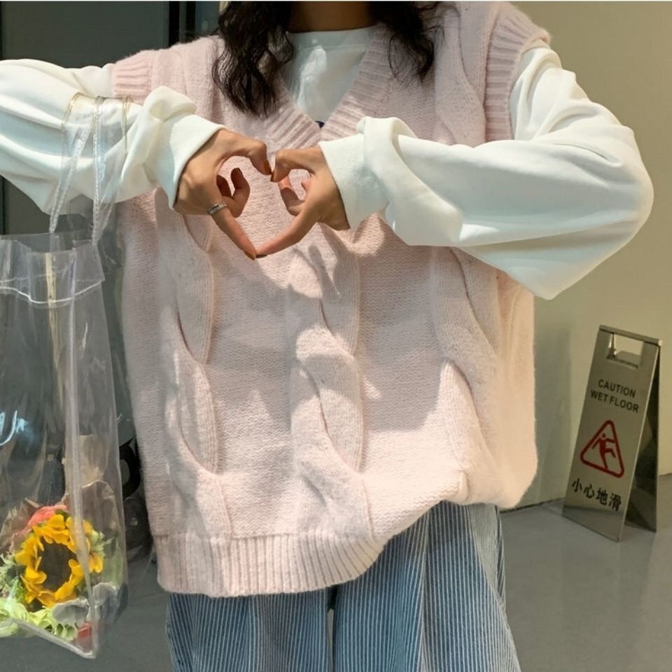 Áo Dệt Kim Không Tay Dáng Rộng Cổ Chữ V Phong Cách Vintage Thời Trang Dành Cho Nữ