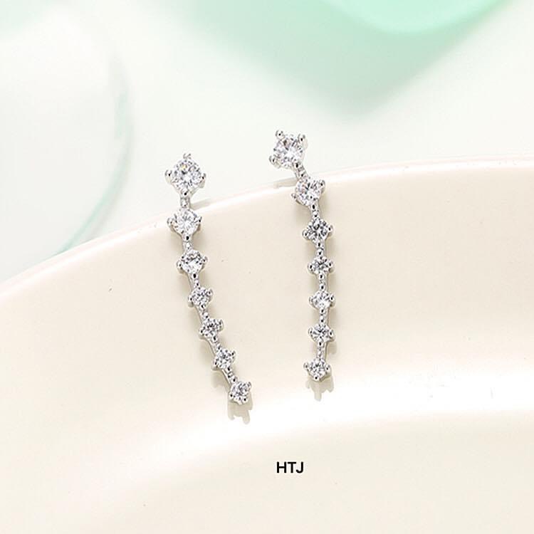 Khuyên tai nữ bạc thật đính đá chốt gài kẹp vành LINH MIU SILVER