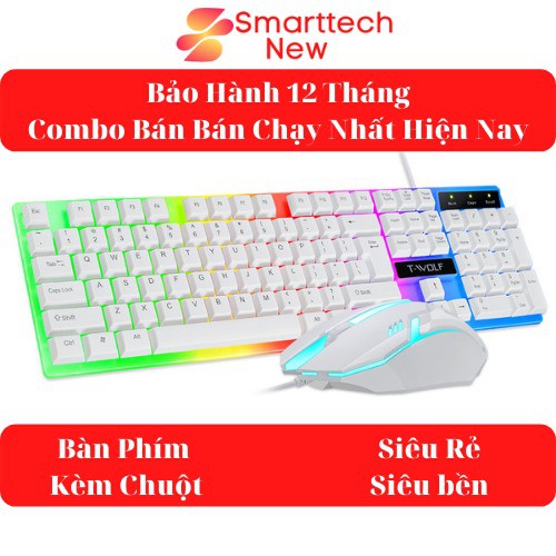 Bộ Bàn Phím Gaming Có Dây Kèm Chuột Máy Tính Gaming T-WOLF - Bàn Phím Giả Cơ Có Đèn LED 7 Màu Ấn Tượng