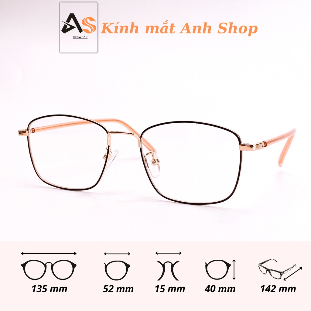 Gong kính mắt vuông chất liệu kim loại kiểu dáng thời trang 8818