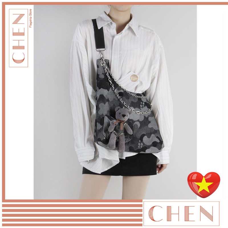 Túi đeo chéo túi đeo vai nữ CHEN, túi vải đeo chéo đi học đi chơi vải Denim đựng vừa A4 style ulzzang TX110