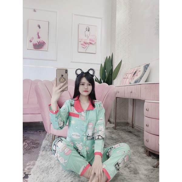 Set Bộ Ngủ Cổ Sen Tay Dài Quần Dài Kate Lụa 40-65kg | BigBuy360 - bigbuy360.vn