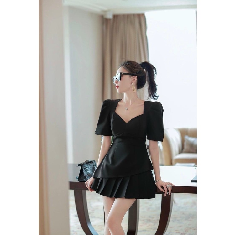 Đầm Suông Thời Trang Nữ Màu Đen Chất Tuyết Mưa Có Voan Nơ Sau Lưng Y Hình 100%