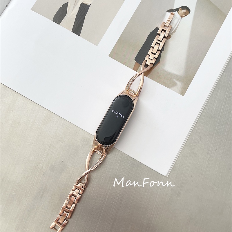 Dây đeo bằng kim loại lấp lánh phong cách thời trang cho Xiaomi Mi Band 6 5 4 3