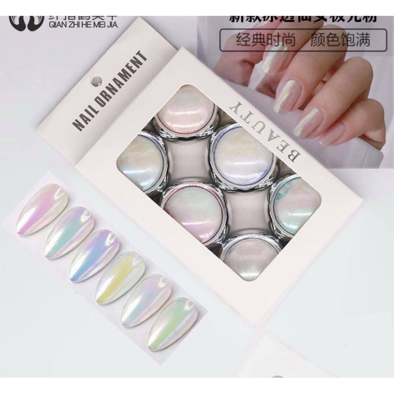 Sét Tráng Gương Ngọc Trai,ánh Trai 6 Hũ ,phụ Kiện Trang Trí Móng