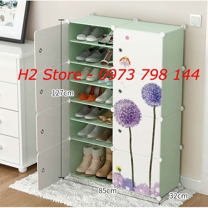 TỦ NHỰA ĐỂ GIÀY 2 Ô BOOT + 12 Ô GIÀY (chia ô) VÁCH CỐM CỬA CẨM TÚ CẦU