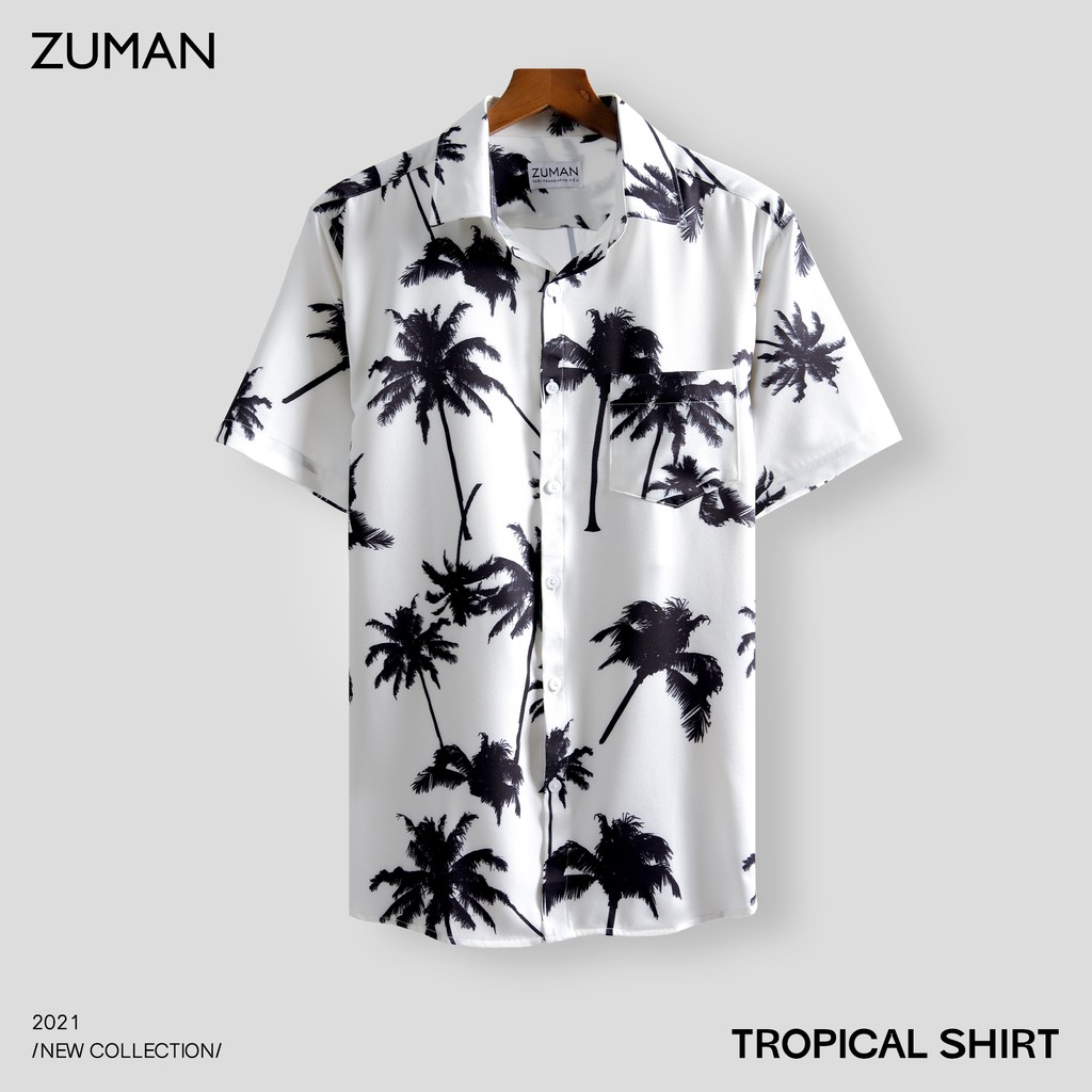 Áo sơ mi nam họa tiết tay ngắn Coconut Shirt ZUMAN ASM125, form suông, Chất lụa cao cấp, thoáng mát, không nhăn