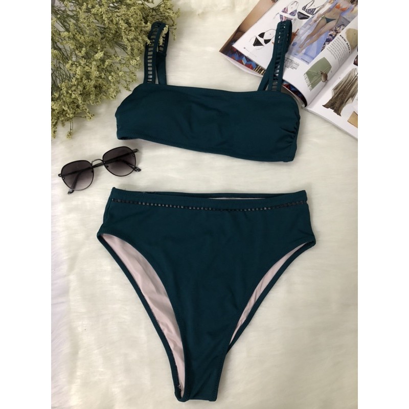 Bộ Bikini Hai Mảnh Cạp Cao Xanh Hàng Xuất Xịn