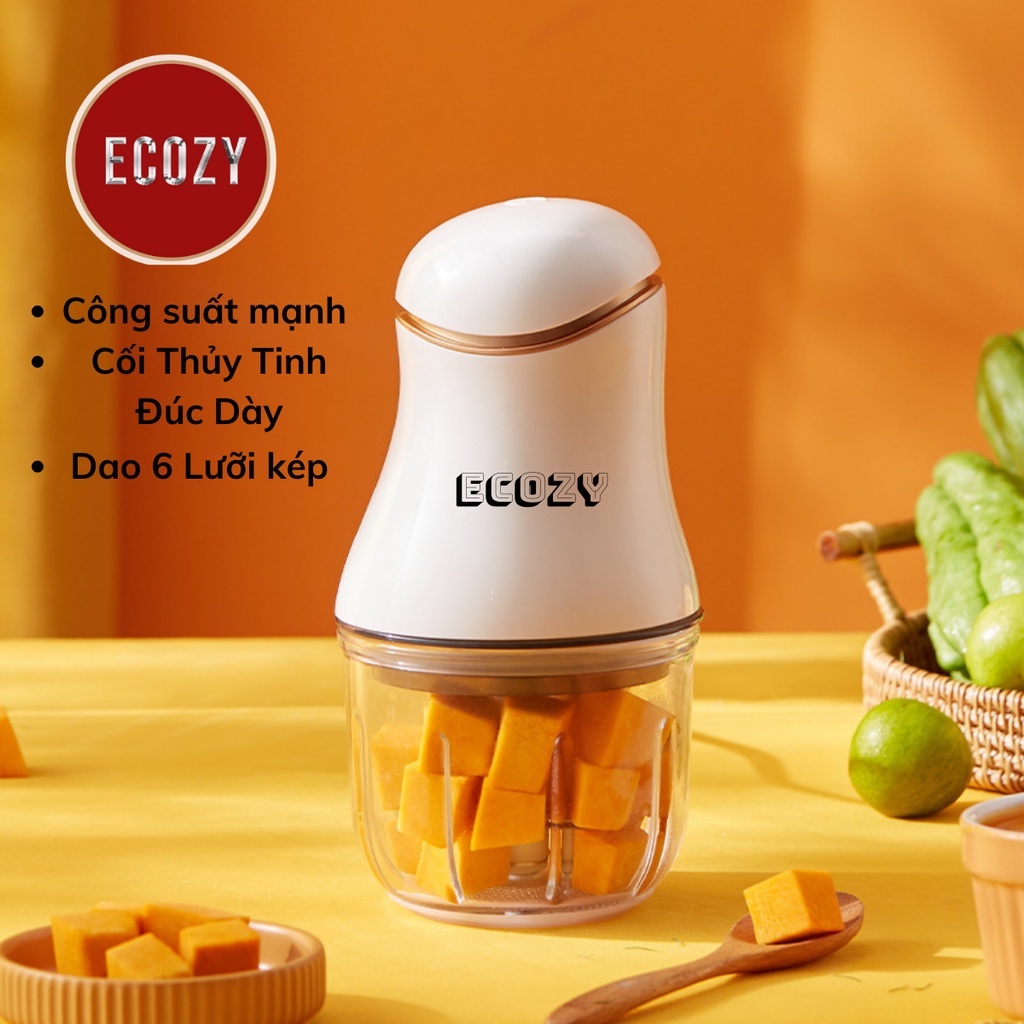 Máy xay mini ECOZY 6 Lưỡi cối thủy tinh máy xay ăn dặm cho bé, xay thịt cháo sinh tố tỏi ớt 300ml